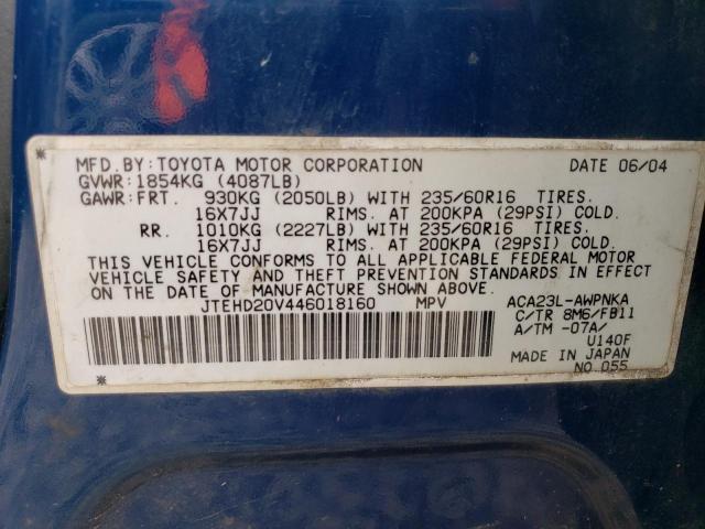 2004 Toyota Rav4 VIN: JTEHD20V446018160 Lot: 45663324