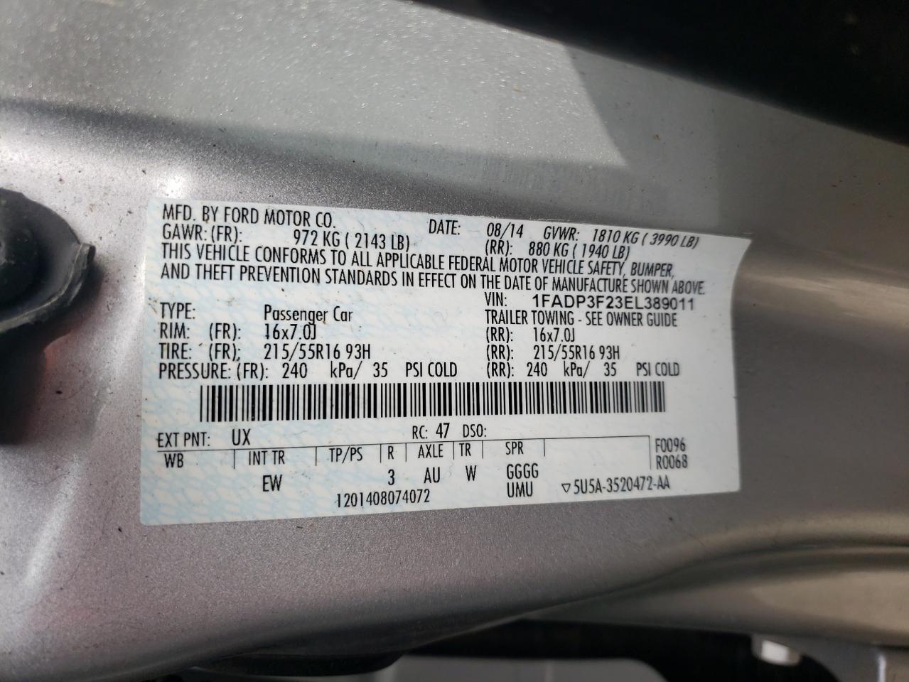 1FADP3F23EL389011 2014 Ford Focus Se