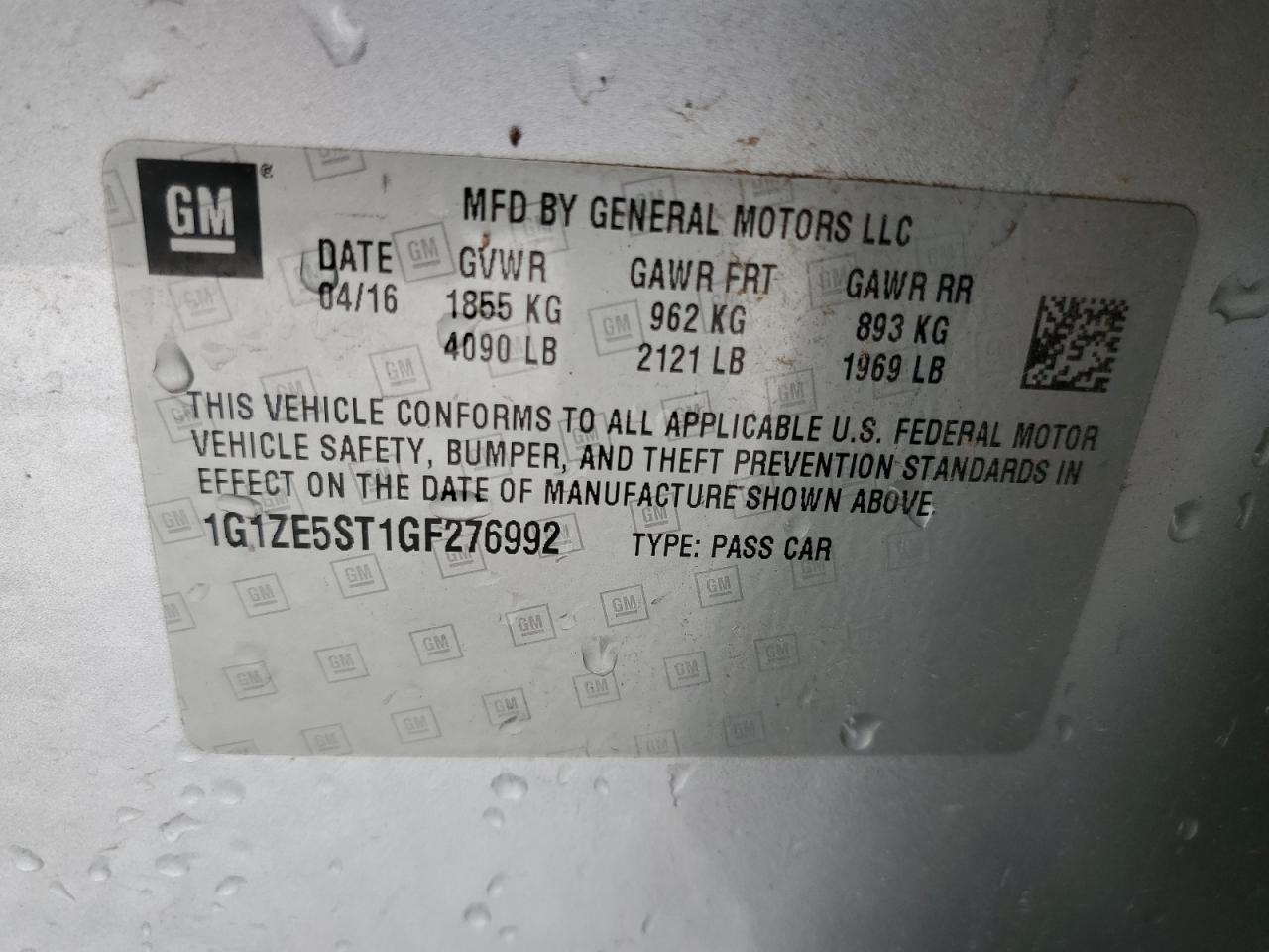 1G1ZE5ST1GF276992 CHEVROLET MALIBU 2016