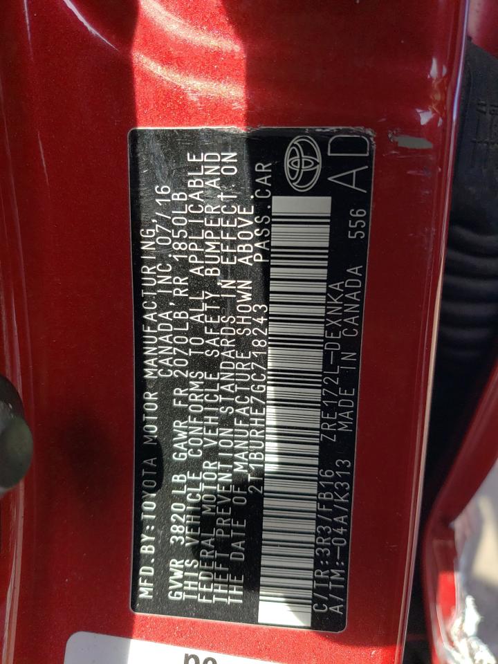 2T1BURHE7GC718243 2016 Toyota Corolla L