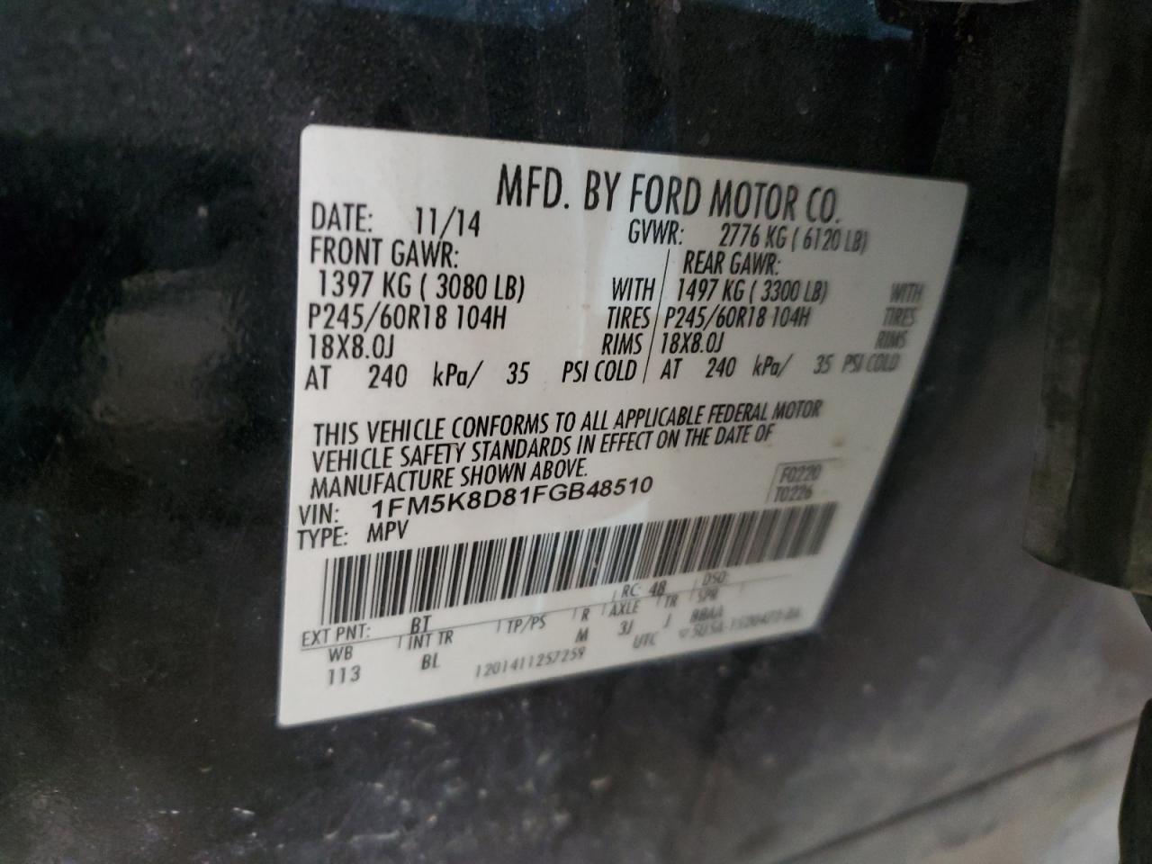 1FM5K8D81FGB48510 2015 Ford Explorer Xlt