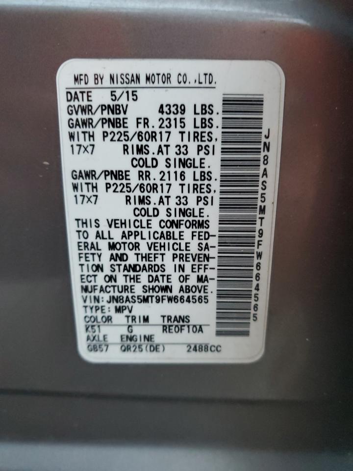 JN8AS5MT9FW664565 2015 Nissan Rogue Select S