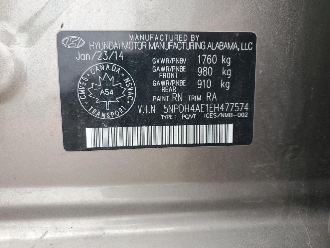 5NPDH4AE1EH477574 2014 Hyundai Elantra Se