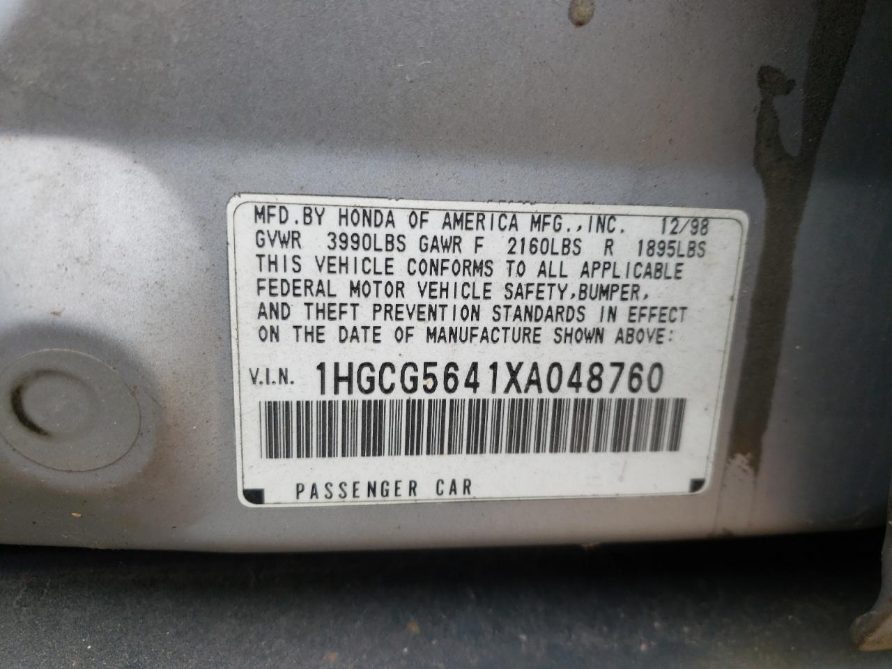 1HGCG5641XA048760 1999 Honda Accord Lx
