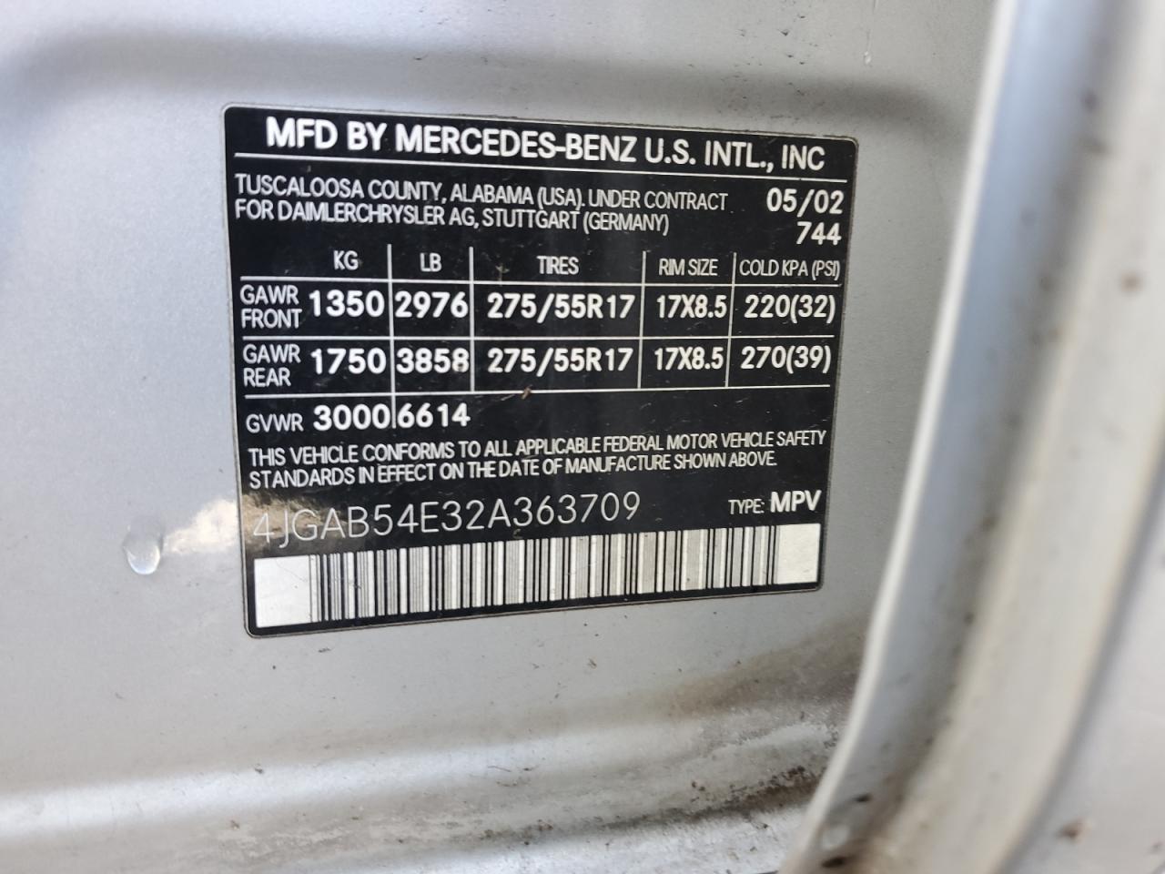 4JGAB54E32A363709 2002 Mercedes-Benz Ml 320