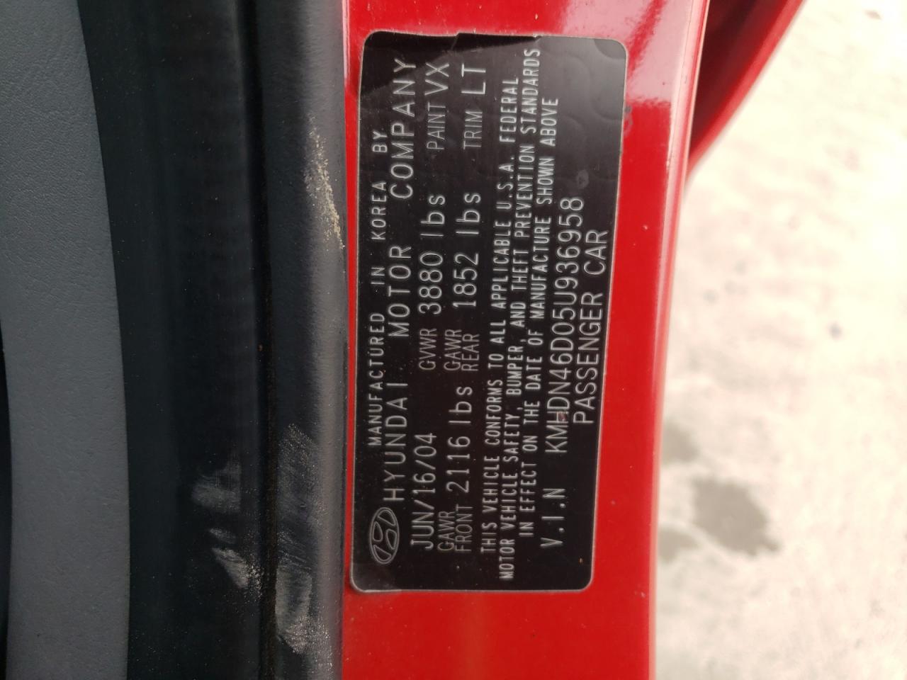 KMHDN46D05U936958 2005 Hyundai Elantra Gls