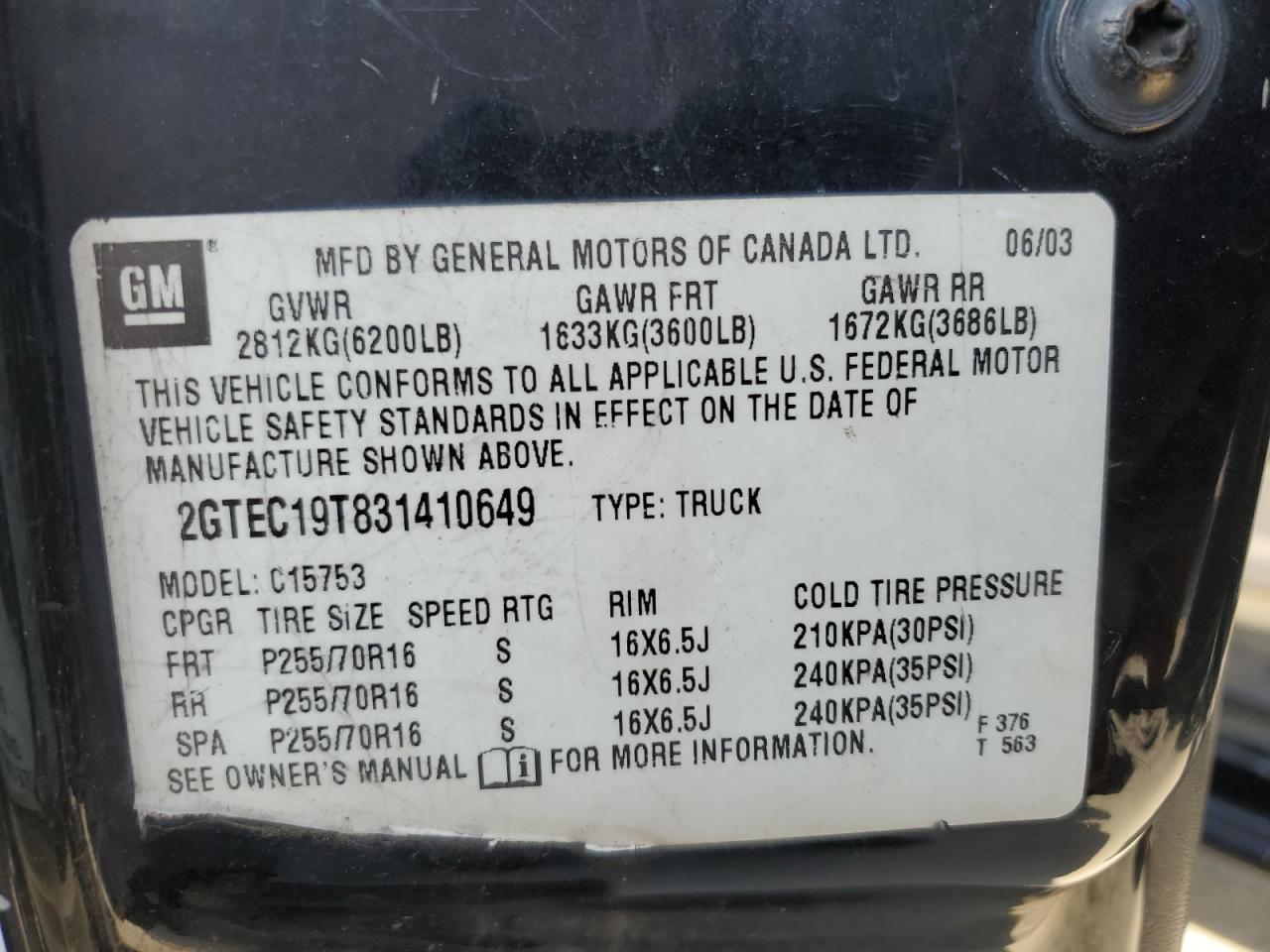2GTEC19T831410649 2003 GMC New Sierra C1500