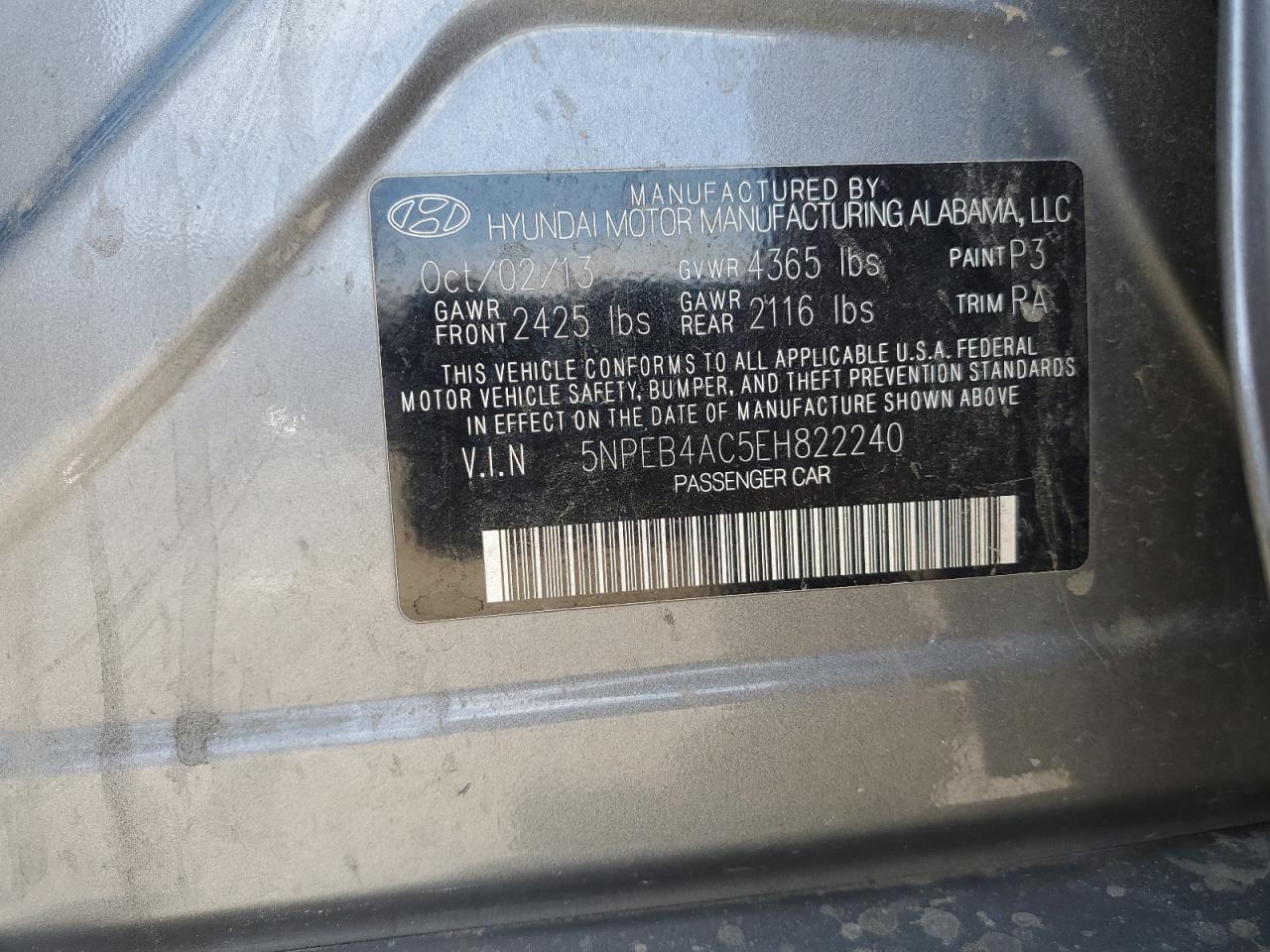 5NPEB4AC5EH822240 2014 Hyundai Sonata Gls