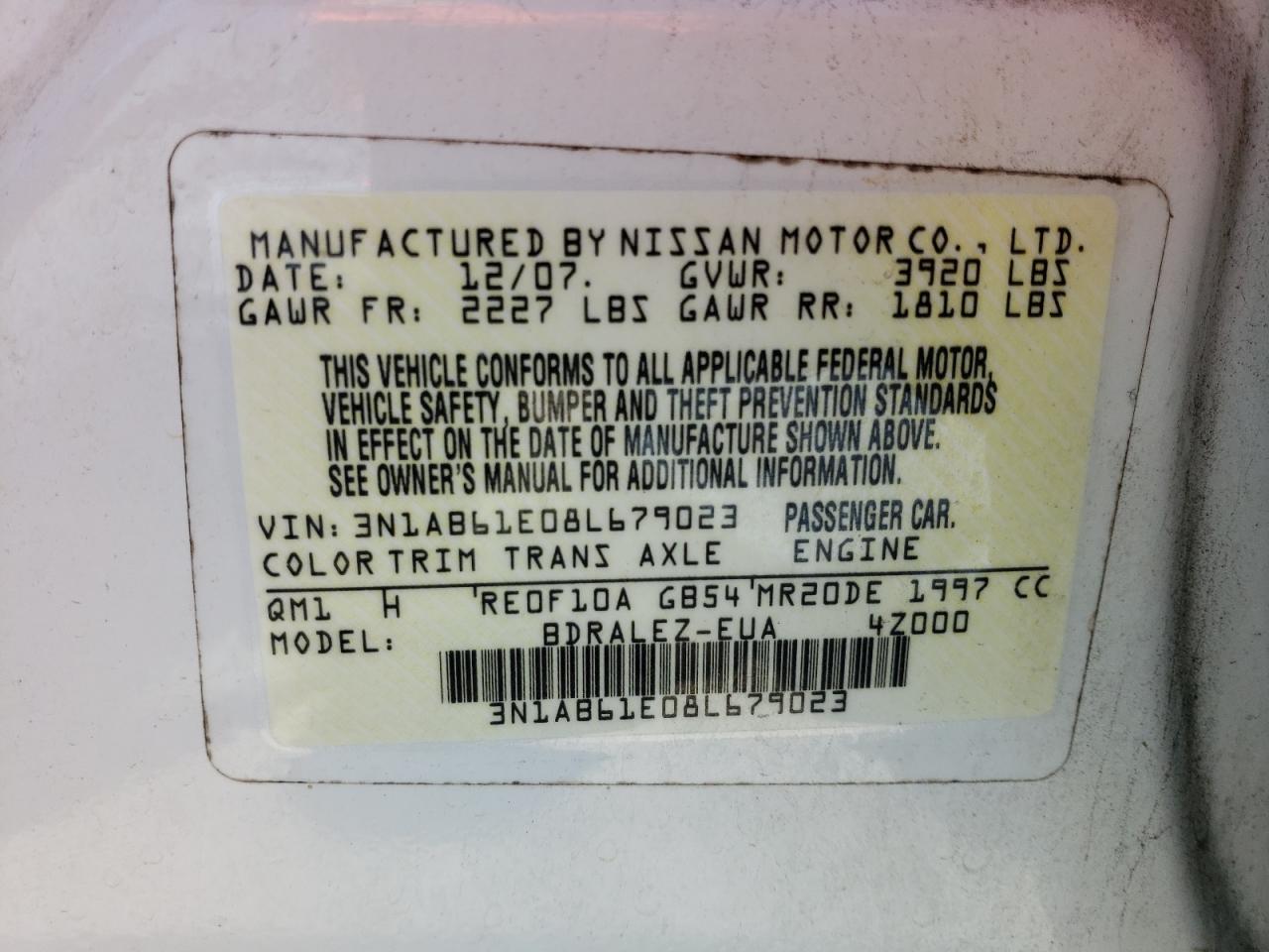 3N1AB61E08L679023 2008 Nissan Sentra 2.0