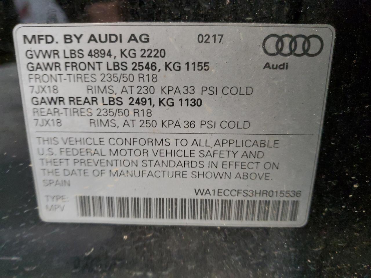 WA1ECCFS3HR015536 2017 Audi Q3 Premium