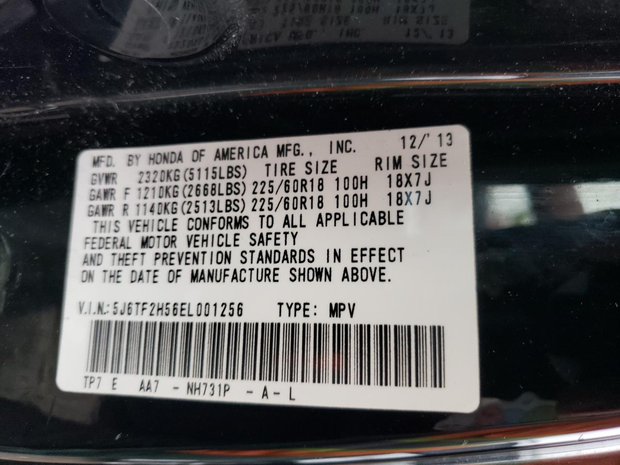 5J6TF2H56EL001256 2014 Honda Crosstour Exl