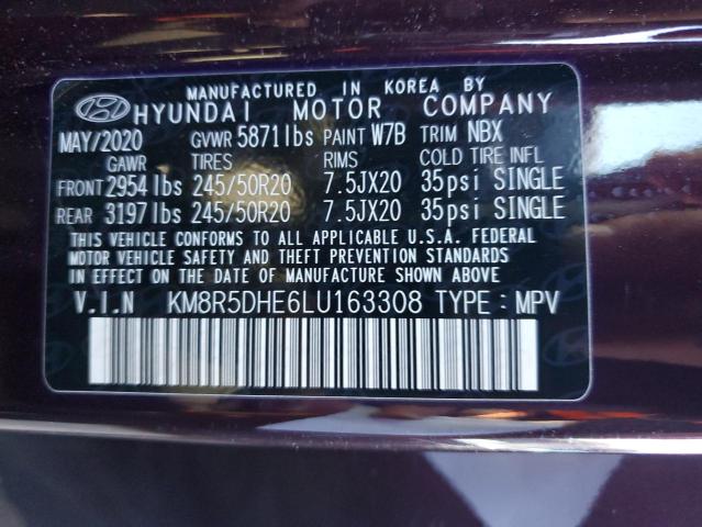 2020 Hyundai Palisade Limited VIN: KM8R5DHE6LU163308 Lot: 44118324