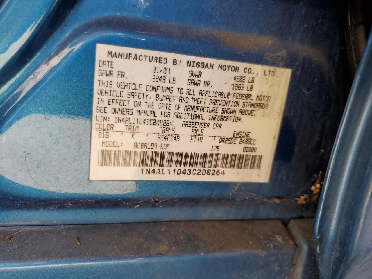 1N4AL11D43C208264 2003 Nissan Altima Base