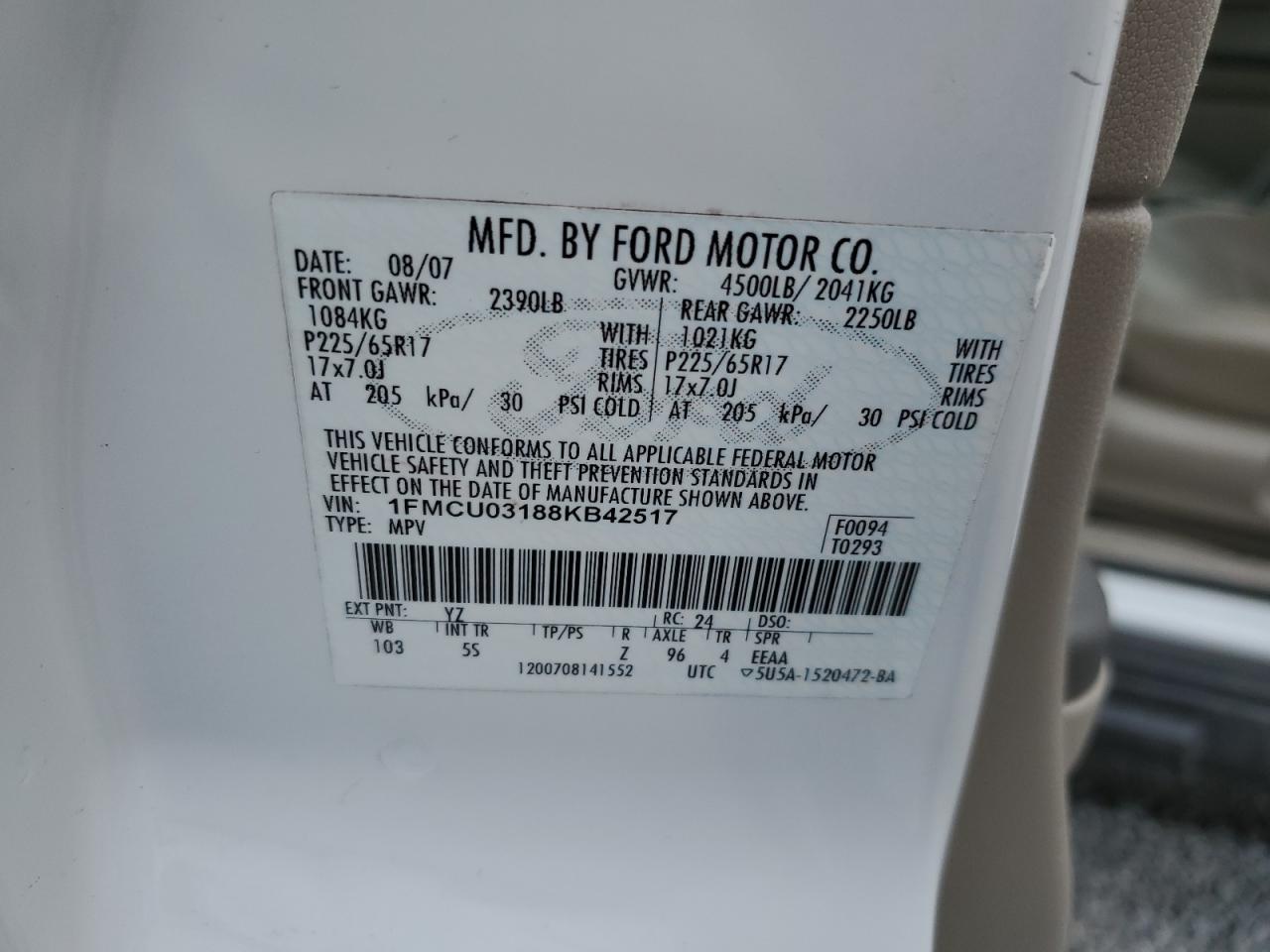 1FMCU03188KB42517 2008 Ford Escape Xlt