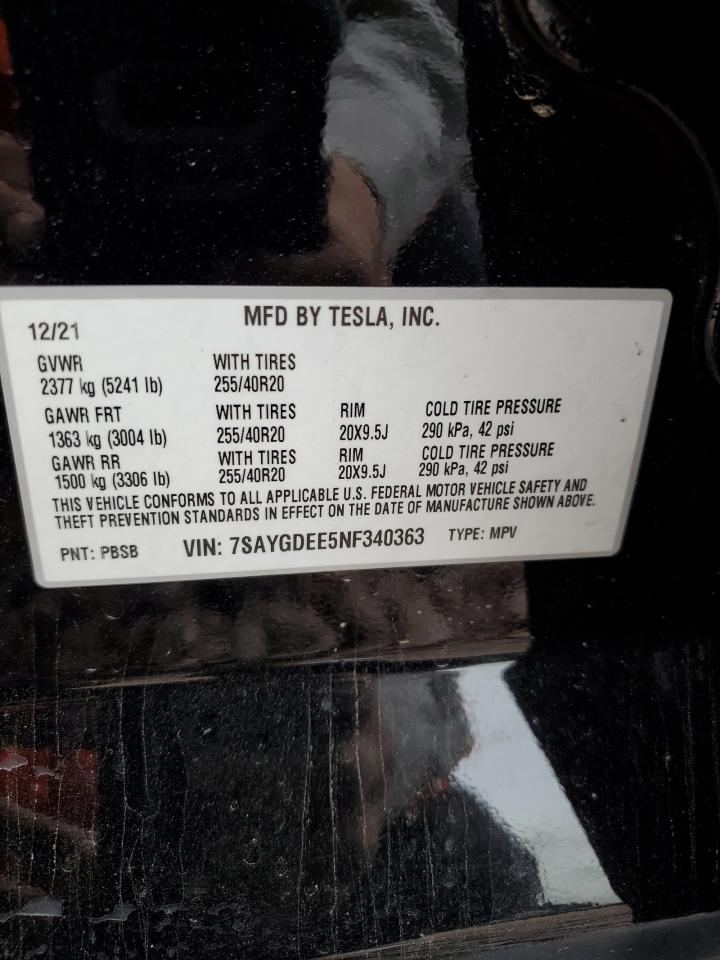 7SAYGDEE5NF340363 2022 Tesla Model Y