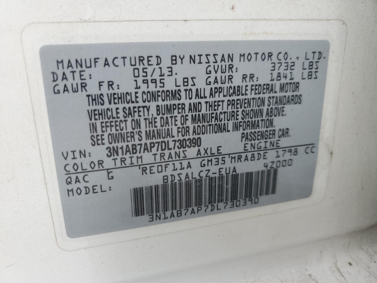 3N1AB7AP7DL730390 2013 Nissan Sentra S