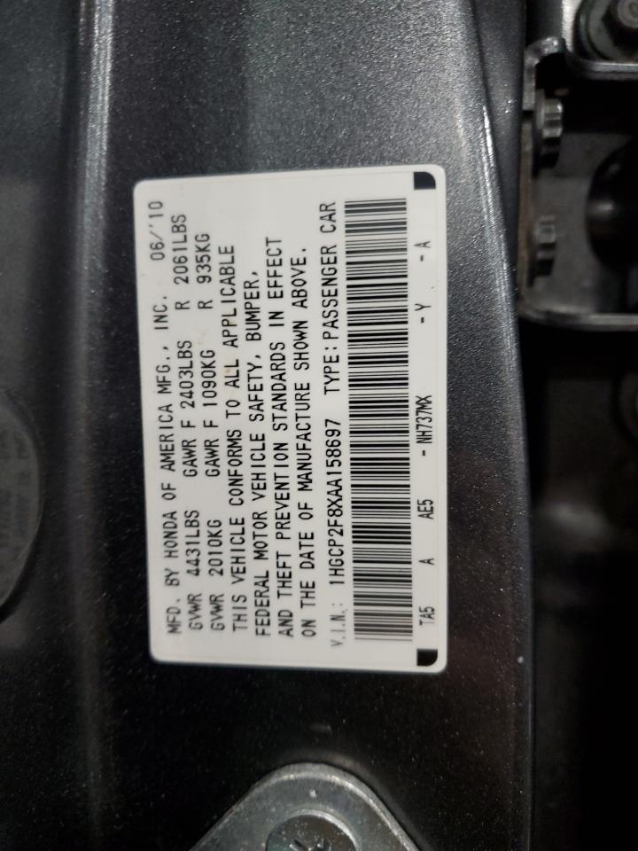 1HGCP2F8XAA158697 2010 Honda Accord Exl