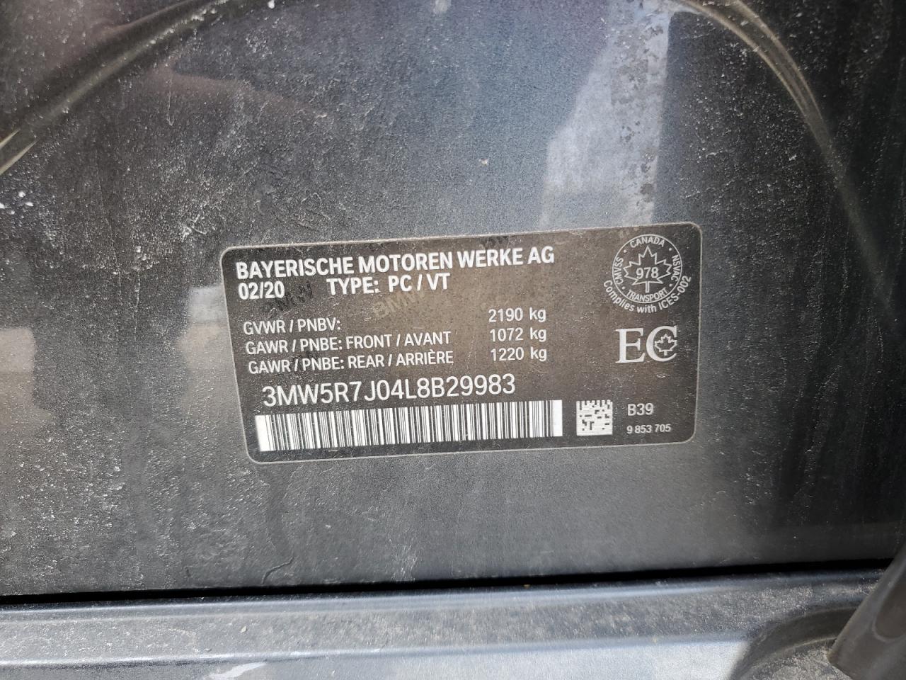 3MW5R7J04L8B29983 2020 BMW 330Xi