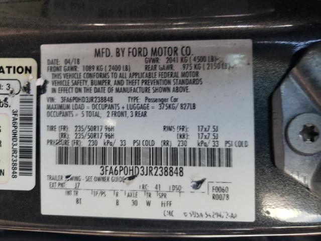 VIN 3FA6P0HD3JR238848 2018 Ford Fusion, SE no.12