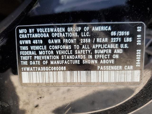 2016 VOLKSWAGEN PASSAT S - 1VWAT7A35GC060066