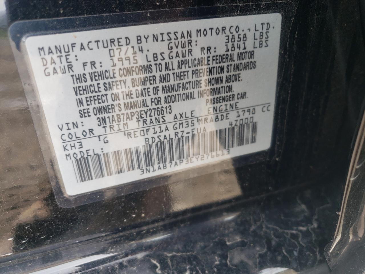 3N1AB7AP3EY276613 2014 Nissan Sentra S