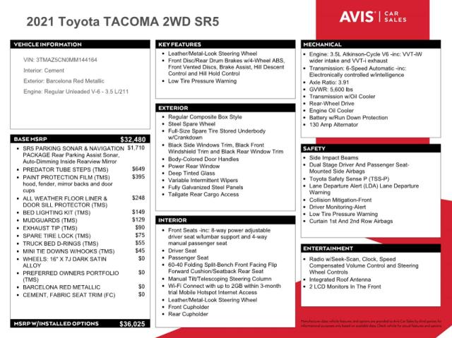  TOYOTA TACOMA 2021 Czerwony