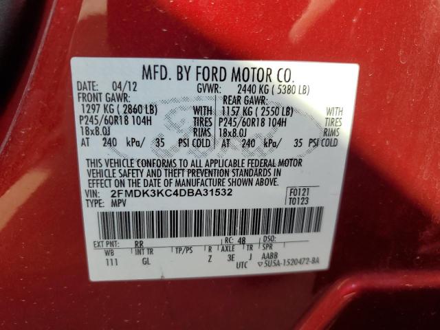 2013 Ford Edge Limited VIN: 2FMDK3KC4DBA31532 Lot: 48821034