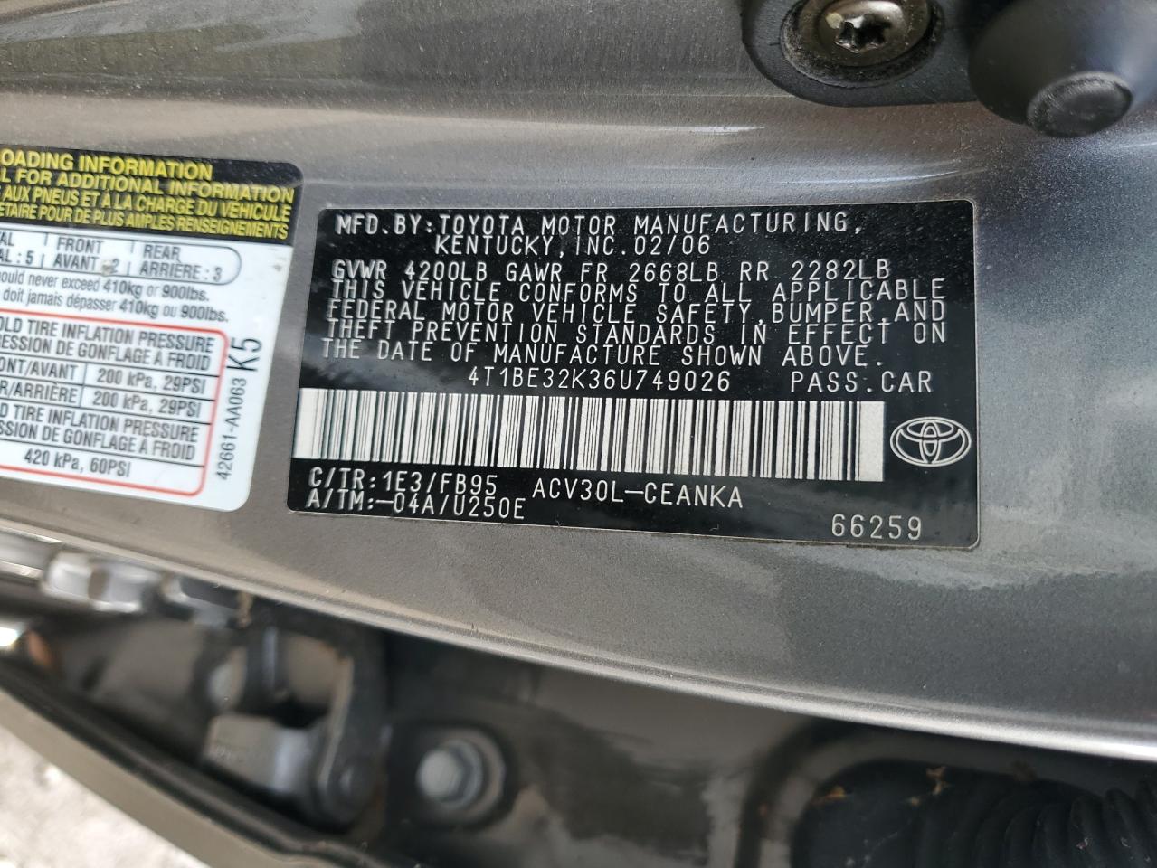 4T1BE32K36U749026 2006 Toyota Camry Le