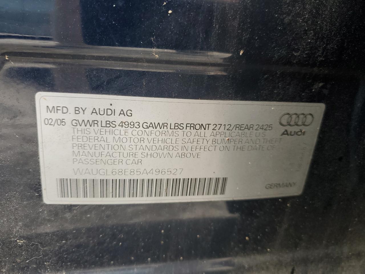 waugl68e85a496527 WAUGL68E85A496527 2005 Audi New S4 Quattro