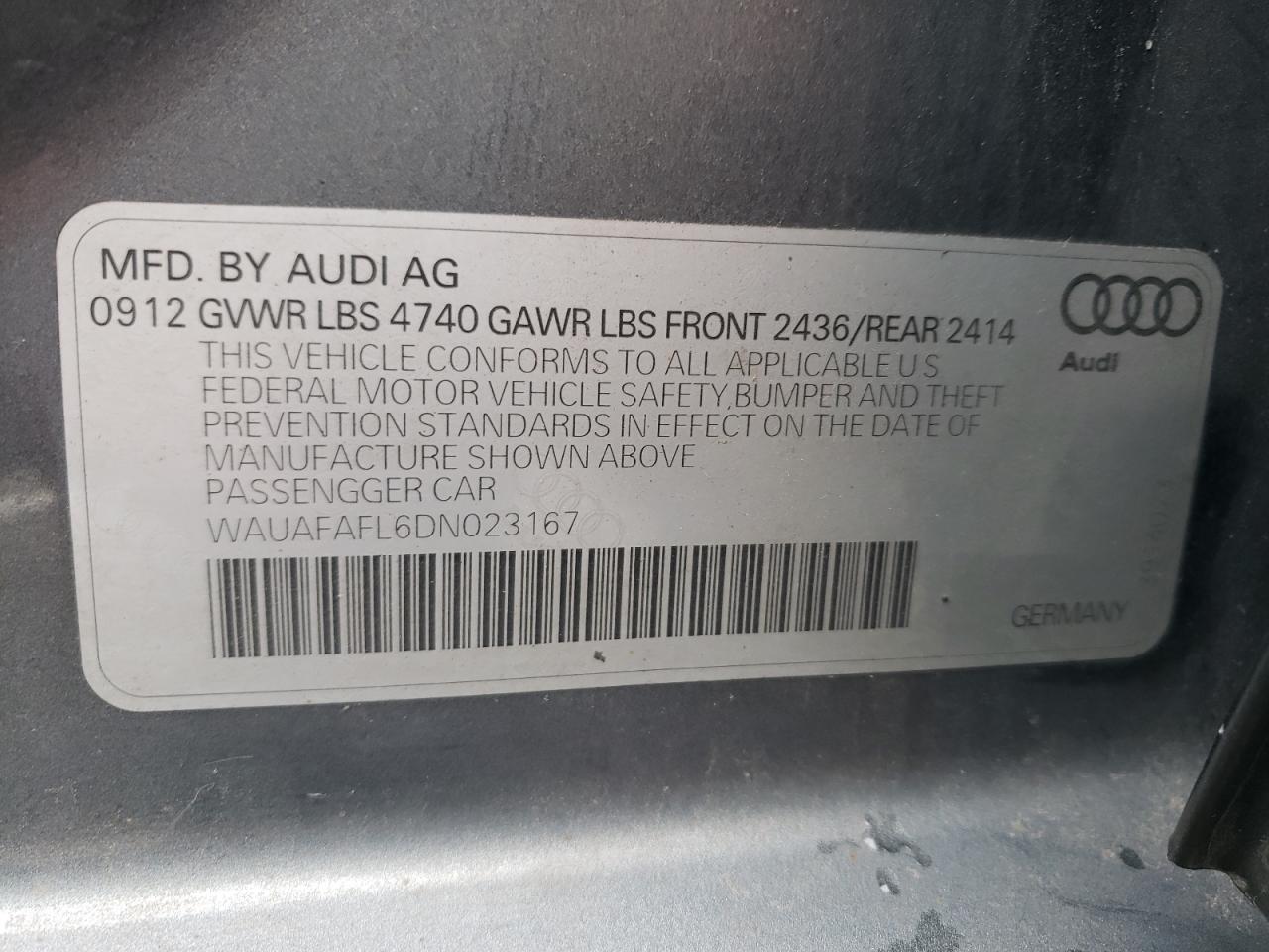 WAUAFAFL6DN023167 2013 Audi A4 Premium