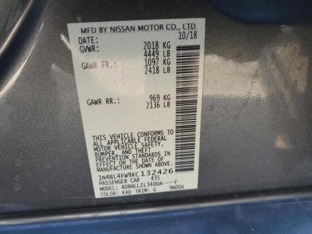 2019 NISSAN ALTIMA PLA - 1N4BL4FW9KC132426