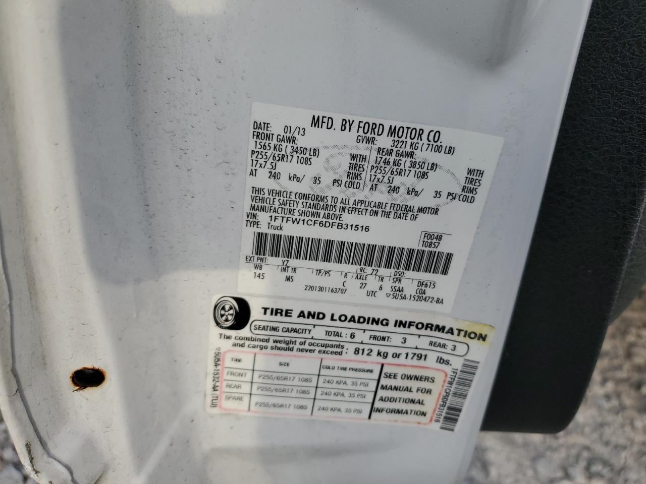 1FTFW1CF6DFB31516 2013 Ford F150 Supercrew