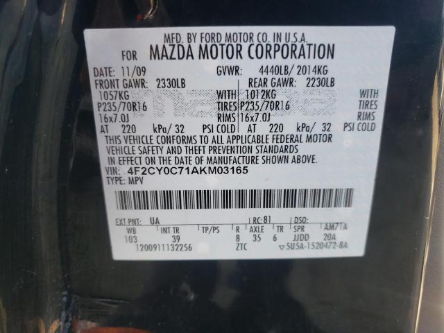 2010 Mazda Tribute I VIN: 4F2CY0C71AKM03165 Lot: 44253914