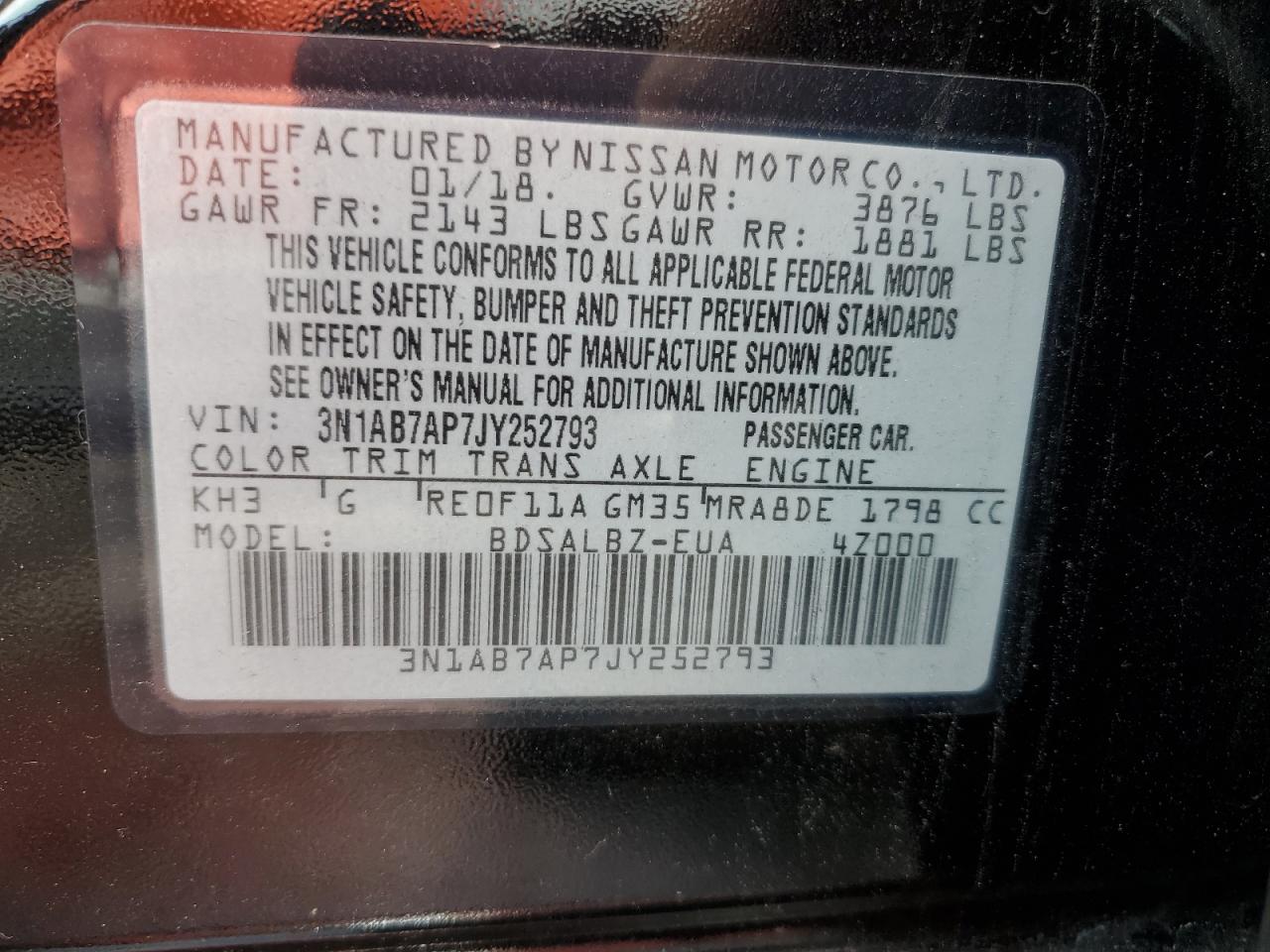 3N1AB7AP7JY252793 2018 Nissan Sentra S