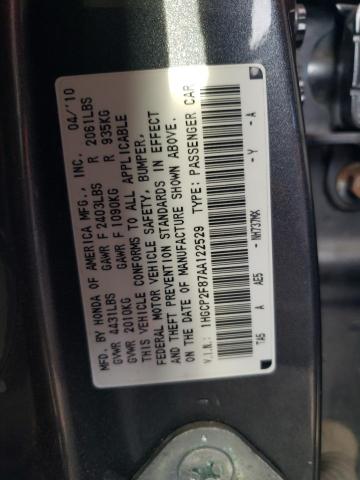 2010 Honda Accord Exl VIN: 1HGCP2F87AA122529 Lot: 44960374