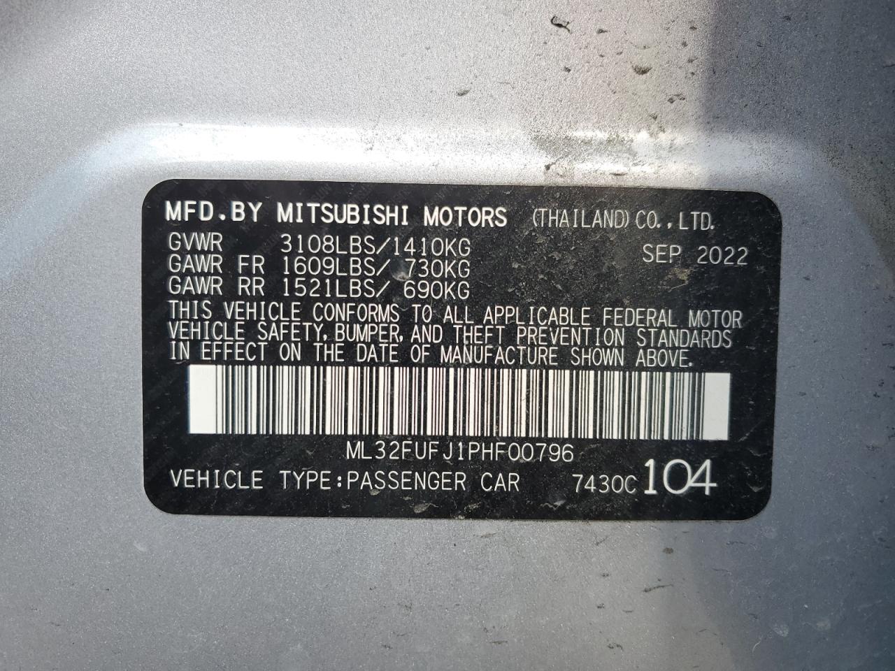 ML32FUFJ1PHF00796 2023 Mitsubishi Mirage G4 Es