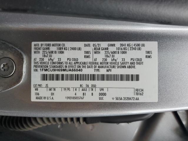 2021 Ford Escape Sel VIN: 1FMCU9H69MUA66040 Lot: 48886014