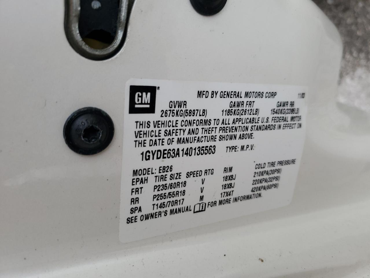 1GYDE63A140135563 2004 Cadillac Srx