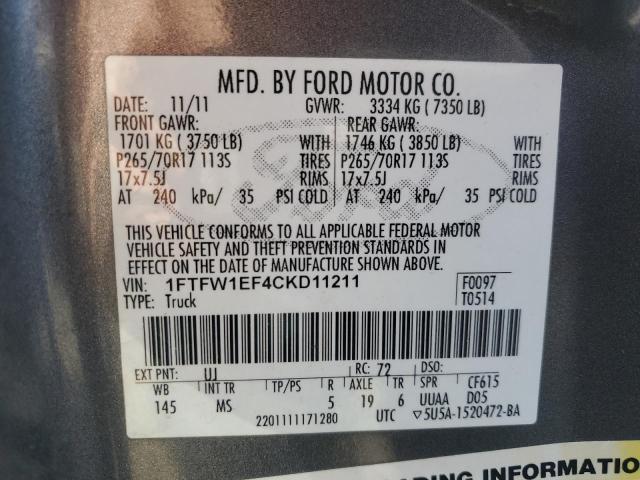 1FTFW1EF4CKD11211 | 2012 Ford f150 supercrew