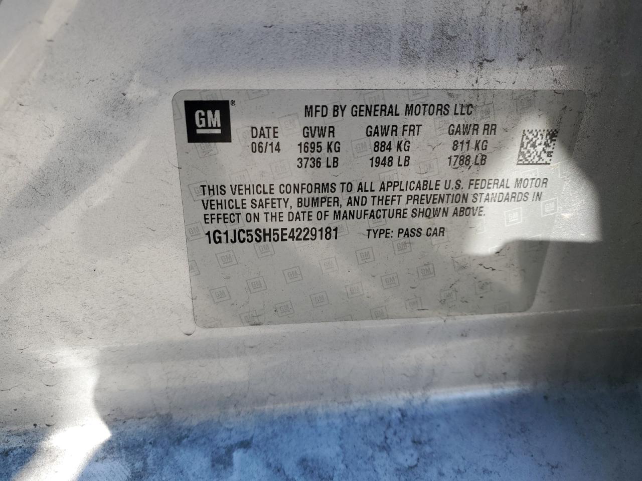 1G1JC5SH5E4229181 2014 Chevrolet Sonic Lt