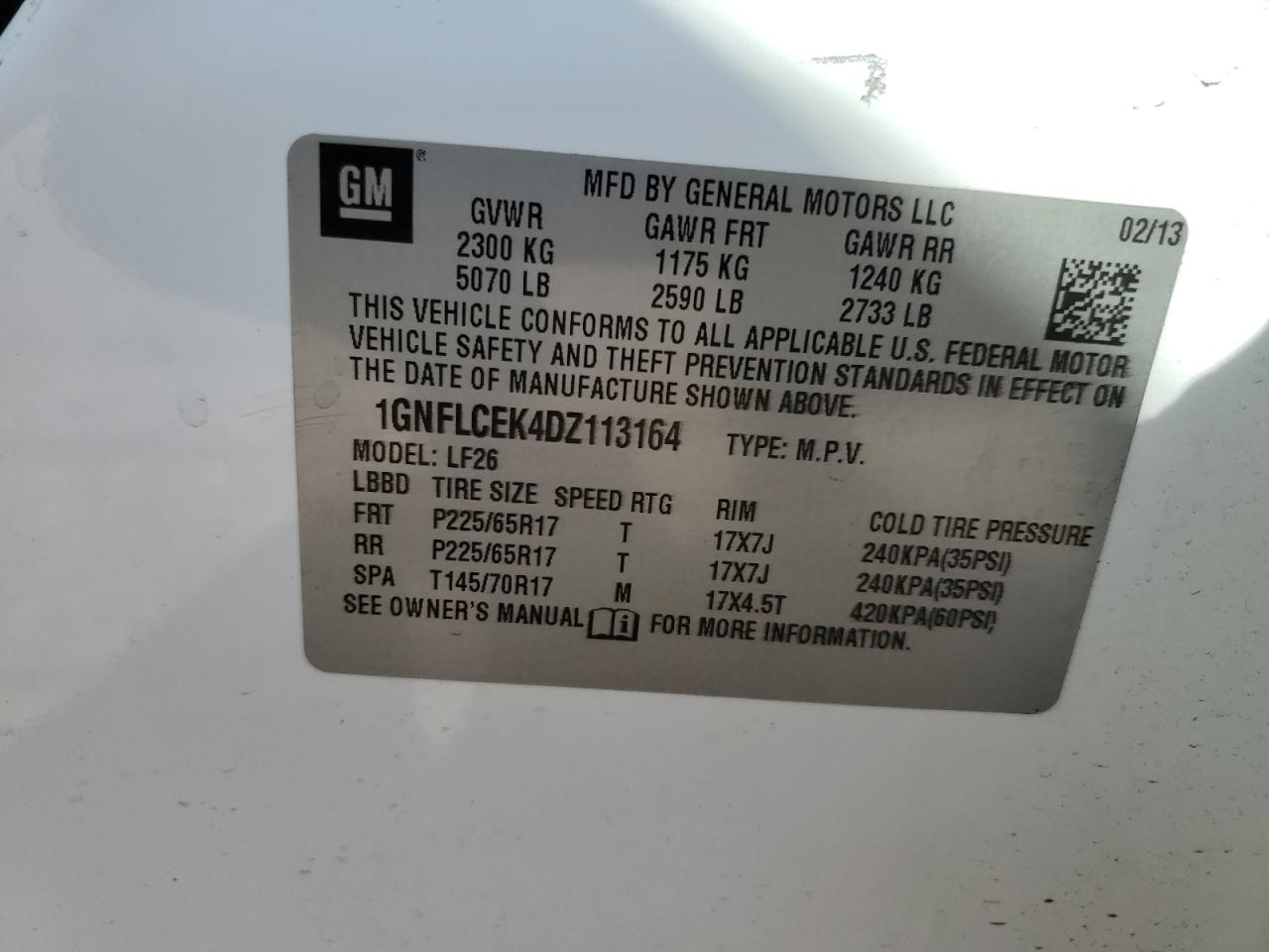 1GNFLCEK4DZ113164 2013 Chevrolet Equinox Ls