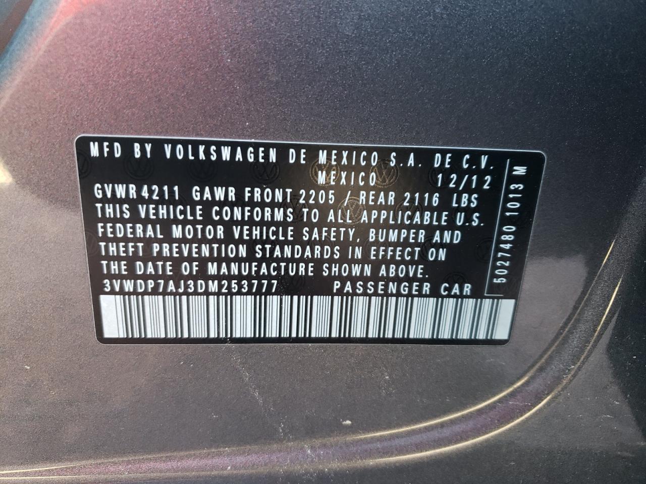 3VWDP7AJ3DM253777 2013 Volkswagen Jetta Se