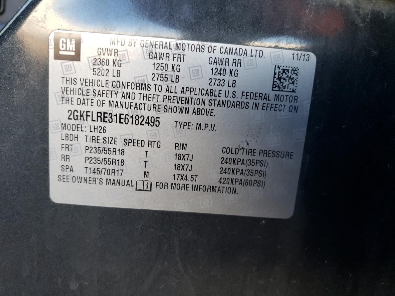 2GKFLRE31E6182495 2014 GMC Terrain Sle