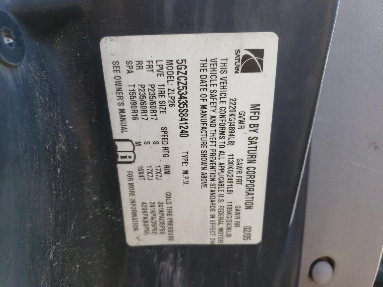 5GZCZ53435S841240 2005 Saturn Vue