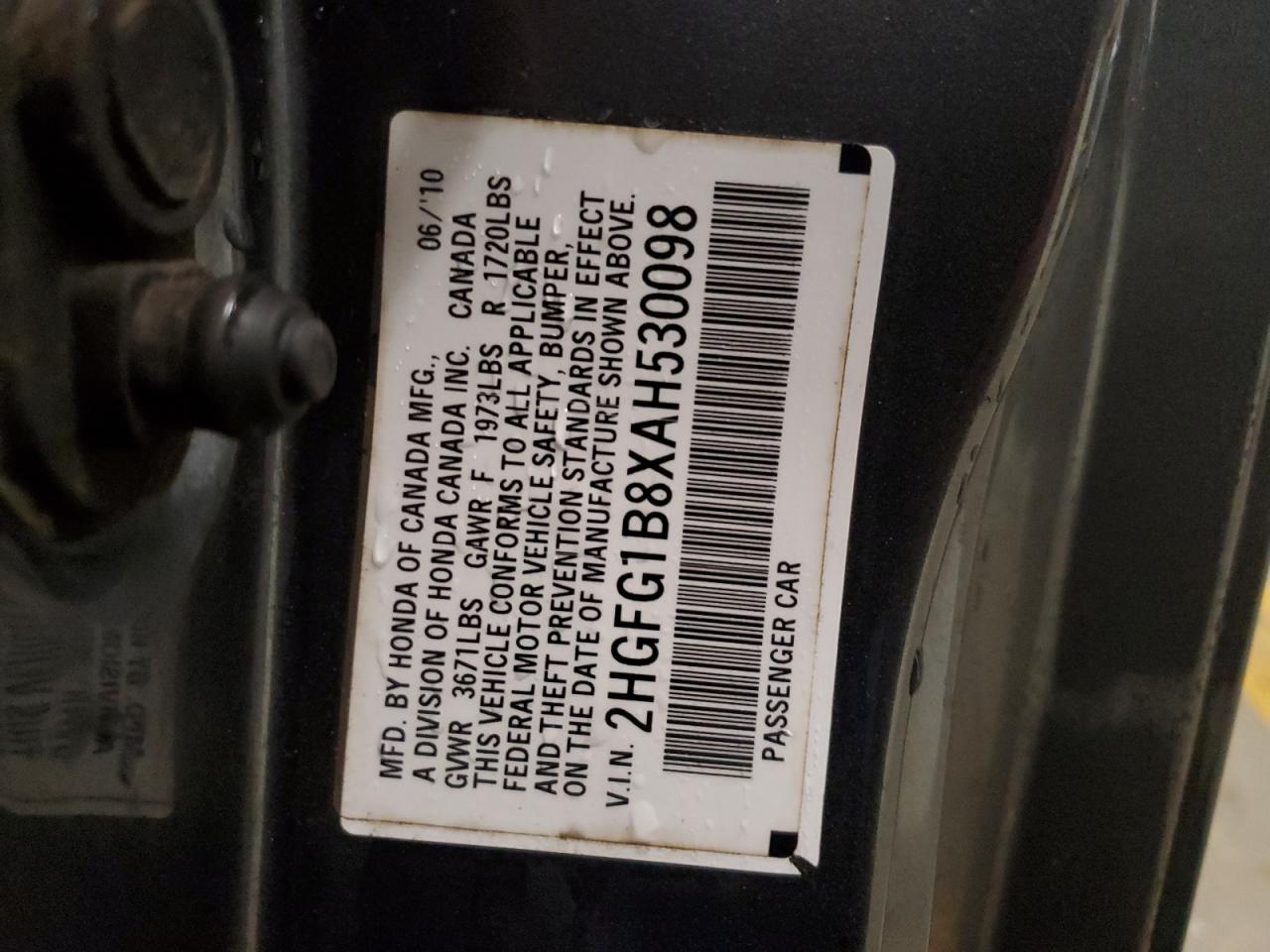 2HGFG1B8XAH530098 2010 Honda Civic Ex