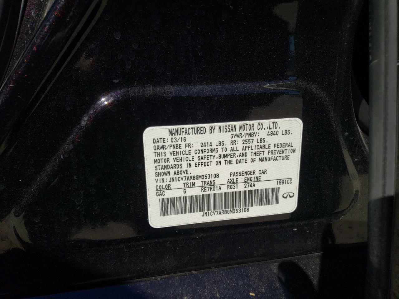 JN1CV7AR8GM253108 2016 Infiniti Q50 Base