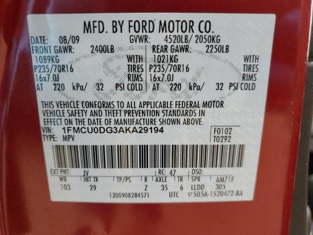 1FMCU0DG3AKA29194 | 2010 Ford escape xlt