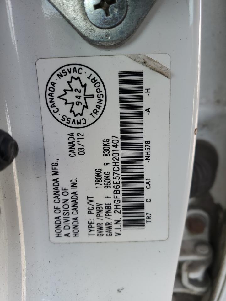 2HGFB6E57CH201407 2012 Honda Civic Si