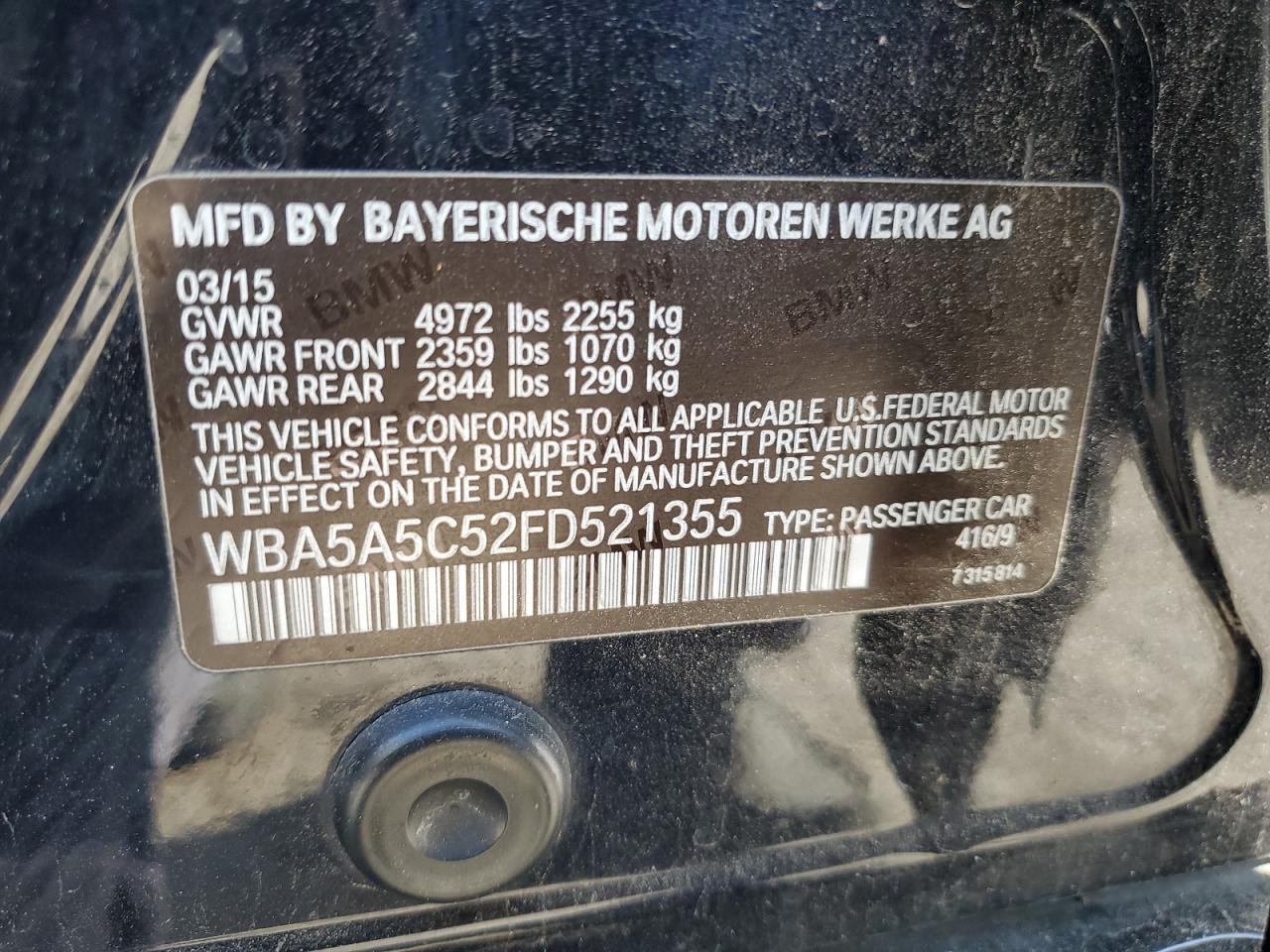 WBA5A5C52FD521355 2015 BMW 528 I