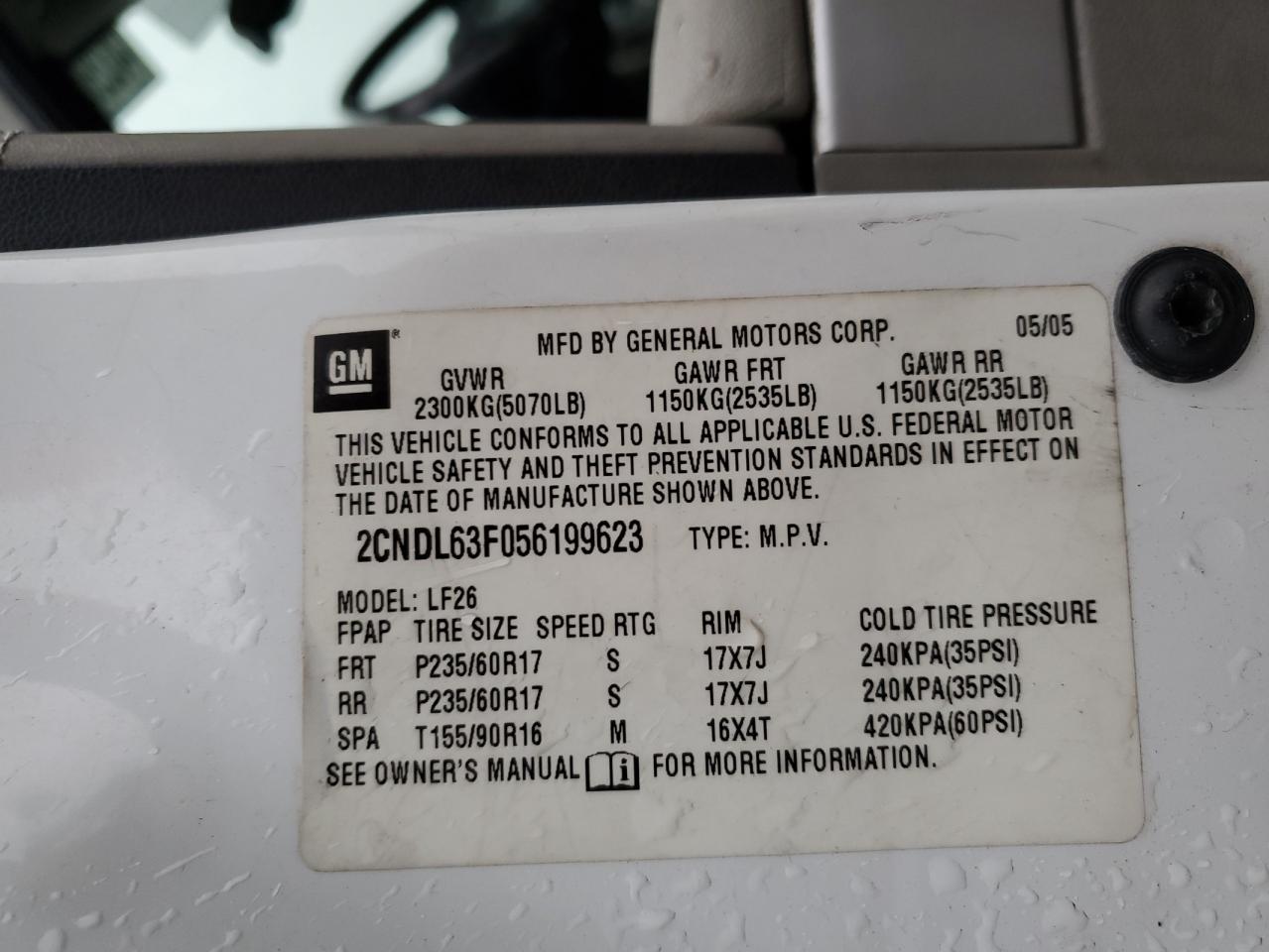 2CNDL63F056199623 2005 Chevrolet Equinox Lt